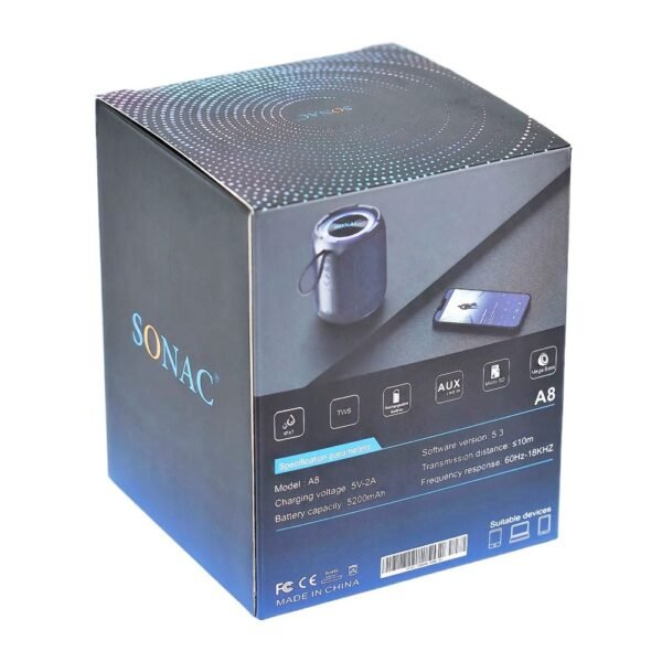 سماعة SONAC A8 بلوتوث بقوة 40 واط مع سبووفر وإضاءة LED