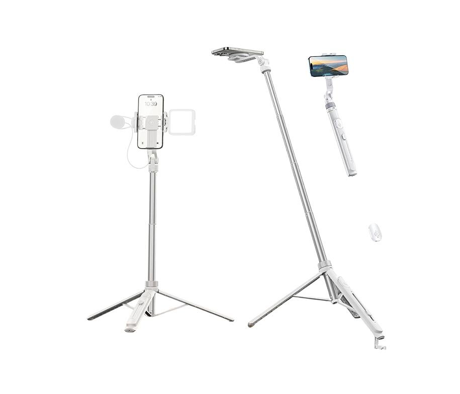 ULANZI TT88 Overhead Selfie Stick 4-in-1 MagSafe (T111) حامل / عصا سيلفي ULANZI TT88 متعدد الأوضاع مع MagSafe وتصميم أبيض يستخدم لتصوير الهاتف من أعلى ومن زوايا مختلفة.